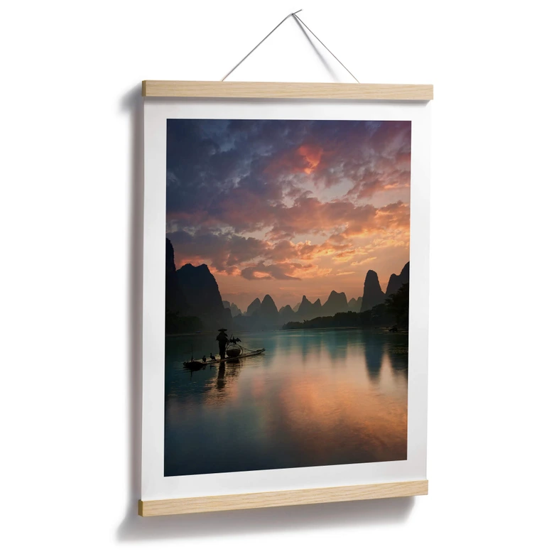 Poster Zhang - Asiatische Flusslandschaft in der Abenddämmerung 