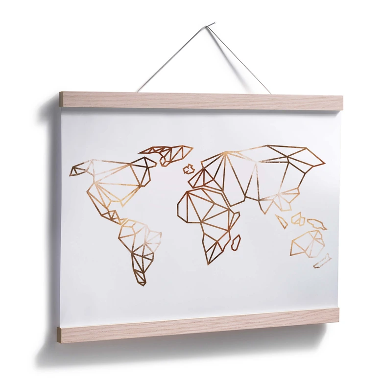 Poster Origami Weltkarte - Kupferoptik 