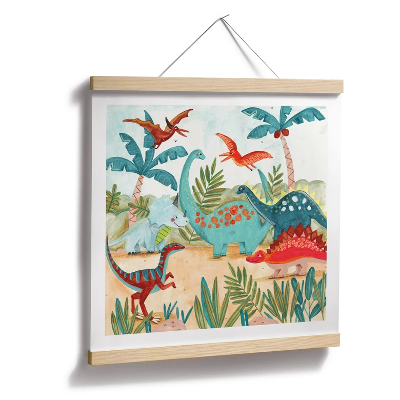 Kinderposter Farbenfrohe Dinosaurier im Urzeitwald - Bonne Müller - Quadratisch 