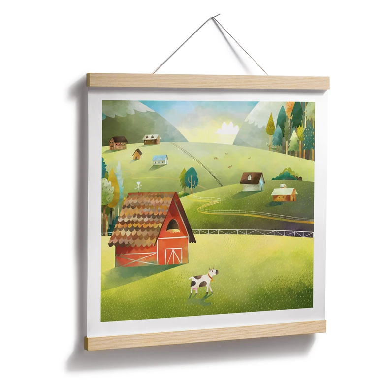 Poster Colorful farm in the mountains - DigitalArtsi 