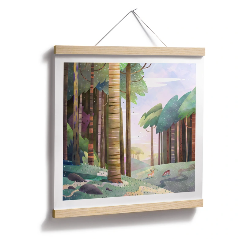 Poster Sonniger Wald mit Hirsch - DigitalArtsi 