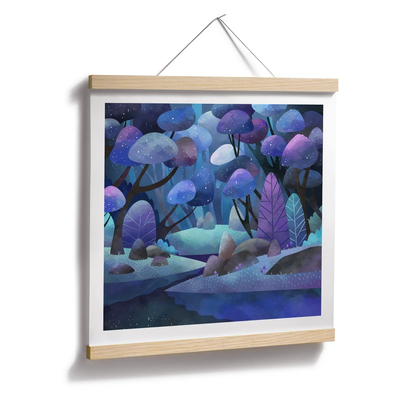 Poster Enchanted forest in midnight blue - DigitalArtsi 