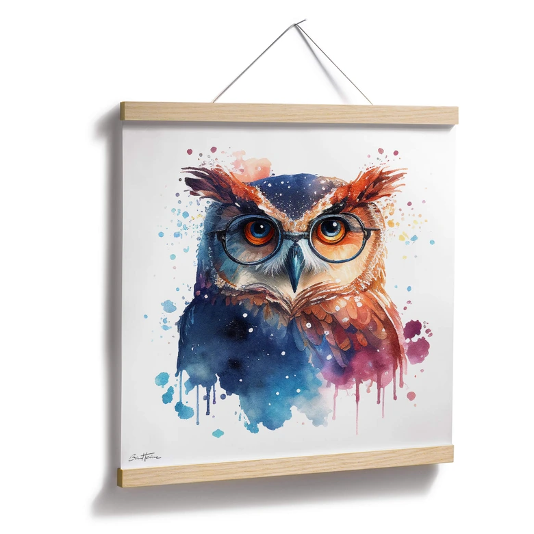 Poster Heine - Intelligente Eule mit Brille - Astro Cruise - Quadratisch 
