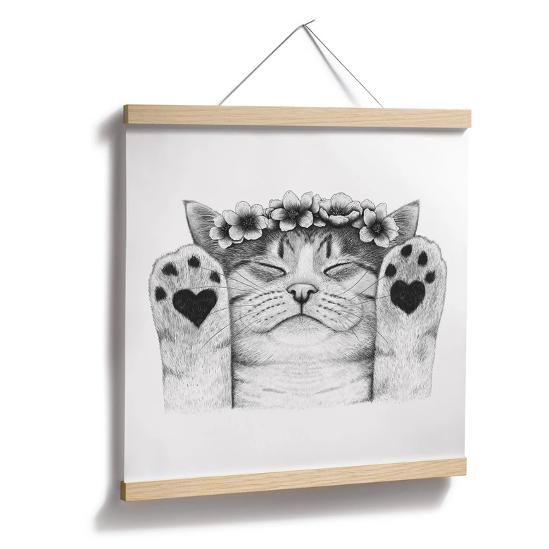 Poster Süße Katze mit Herz-Pfoten - Korenkova - Quadratisch 