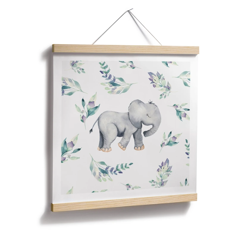 Plakat Sød babyelefant mellem boho-grene - UN Designs 