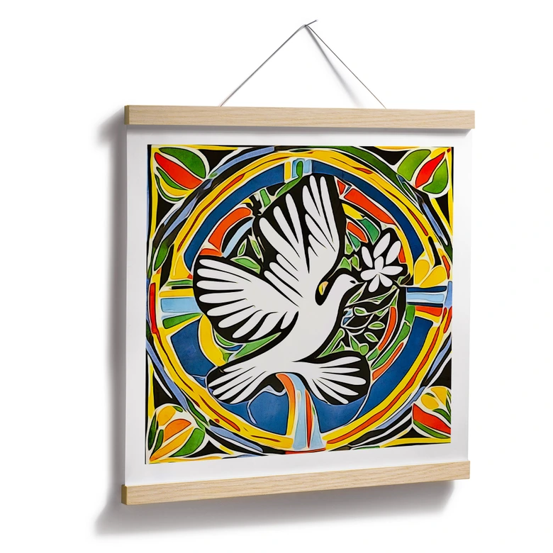 Poster Bunte Friedenstaube - Inspiriert von Matisse - Zamart - Quadratisch 