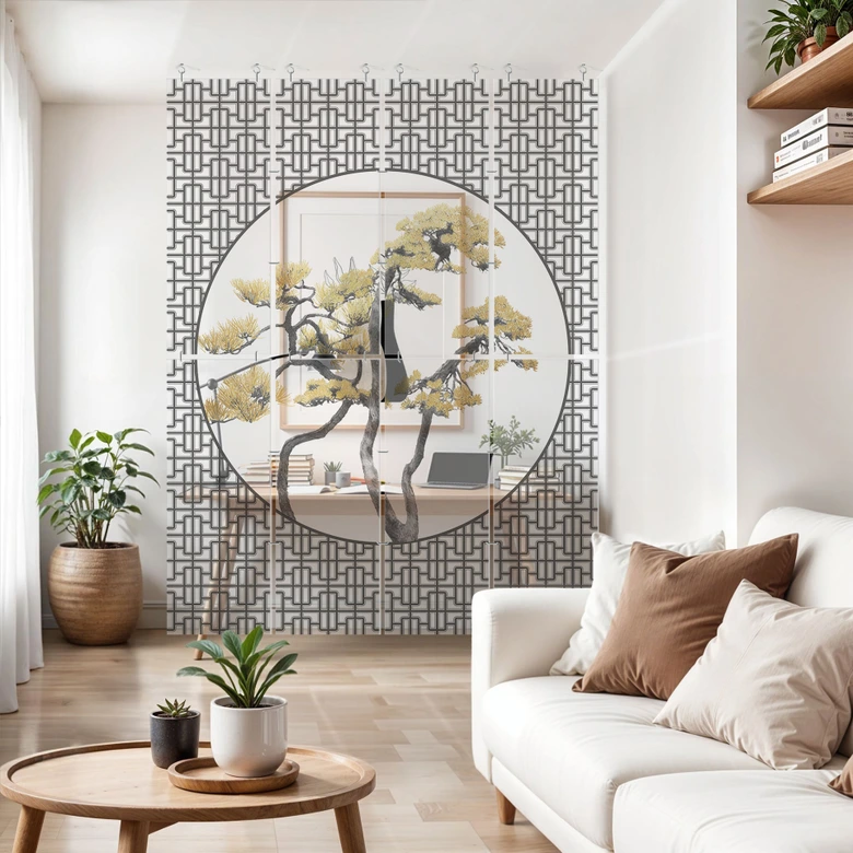 Séparation de pièce, paravent, paravent suspendu Bonsaï en fleurs - Amini 