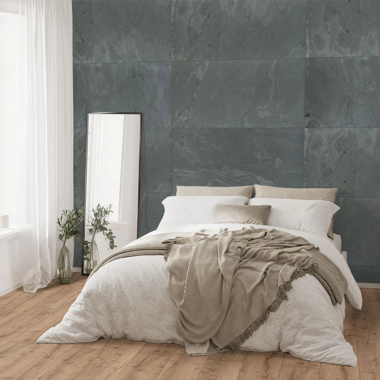 Echtstein - 3D Wandpaneel, Set aus 6 Natursteinplatten als luxuriöse Wandverkleidung - Schiefer Schwarz 