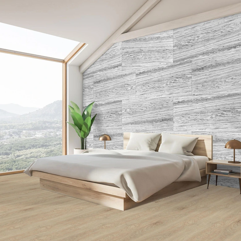 Echtstein - 3D Wandpaneel, Set aus 6 Natursteinplatten als luxuriöse Wandverkleidung - Polar Marmor 