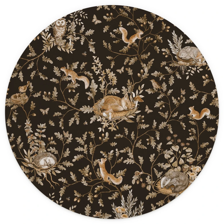 Kinderzimmer Fototapete Schlafende Waldtiere auf Zweigen - Kikki Belle - Rund - Selbstklebend/Vlies 