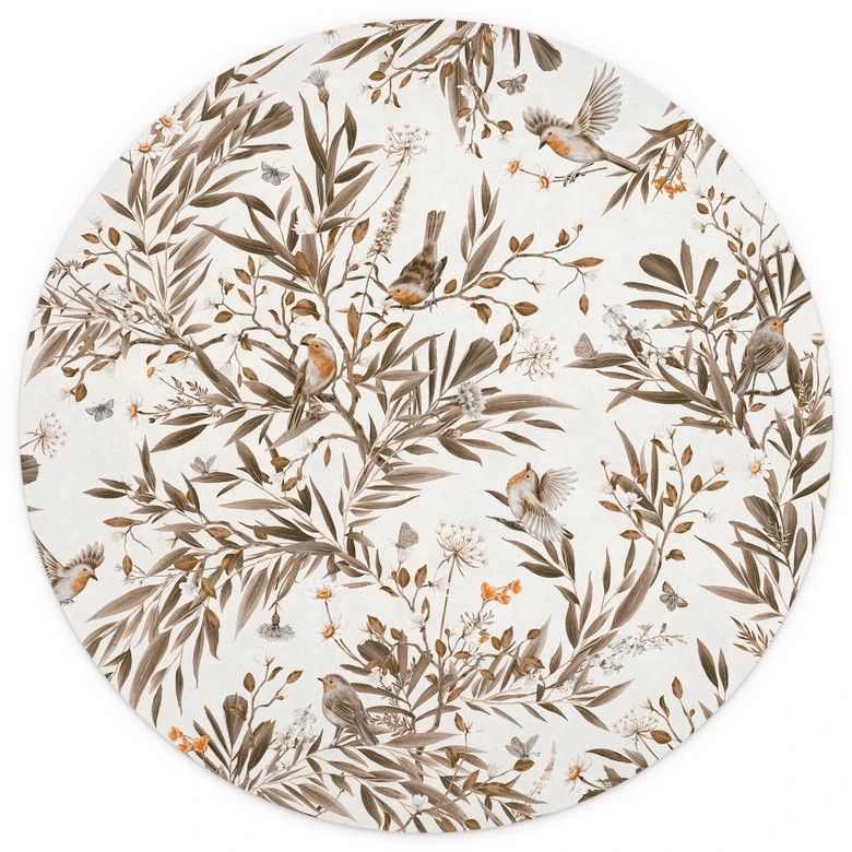 Fototapeta do pokoju dziecięcego ptaki i motyle na gałęziach - Kikki Belle - okrągła - samoprzylepna / nietkana 