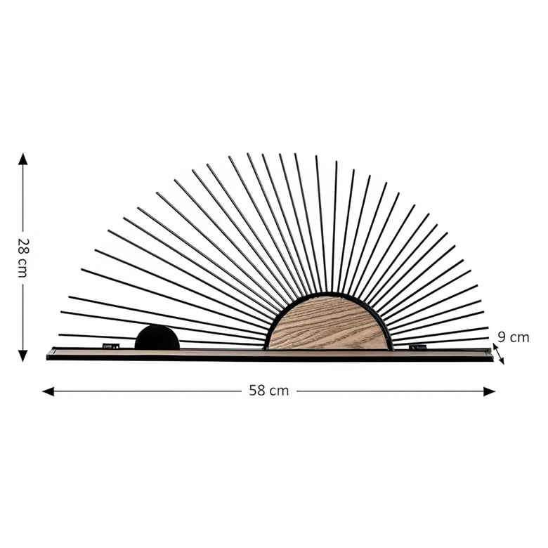 Wandregal Hängeregal Sonnenaufgang - Aus Holz und Metall - 58x28x9 cm 