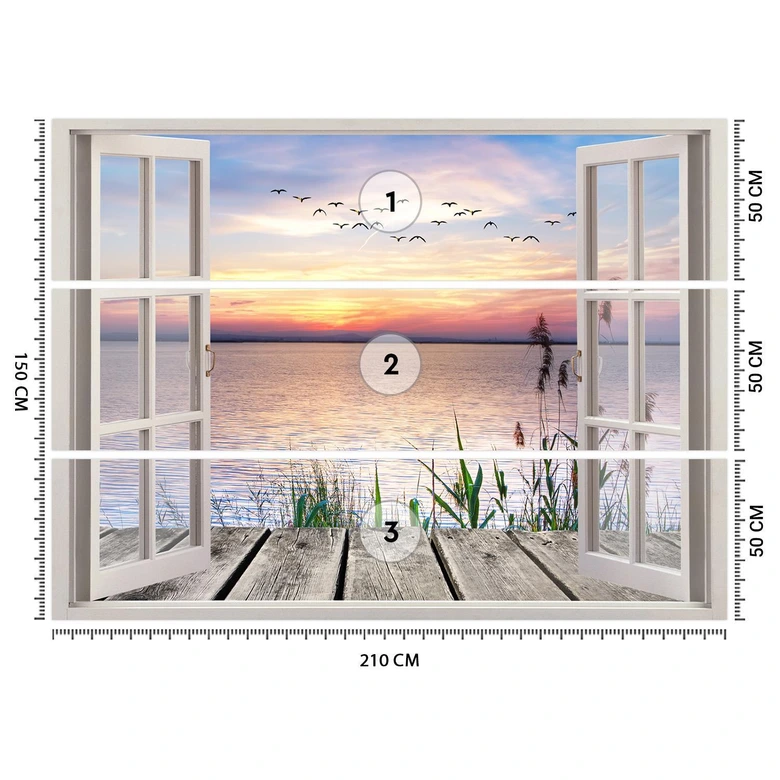 Fototapete Fensterblick Sonnenuntergang Steg Landschaft 
