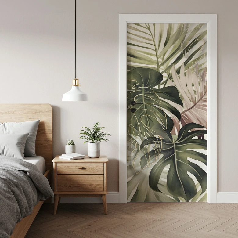 Tropische bladeren boho deurfolie - Haase - Zelfklevende deurdecoratie 
