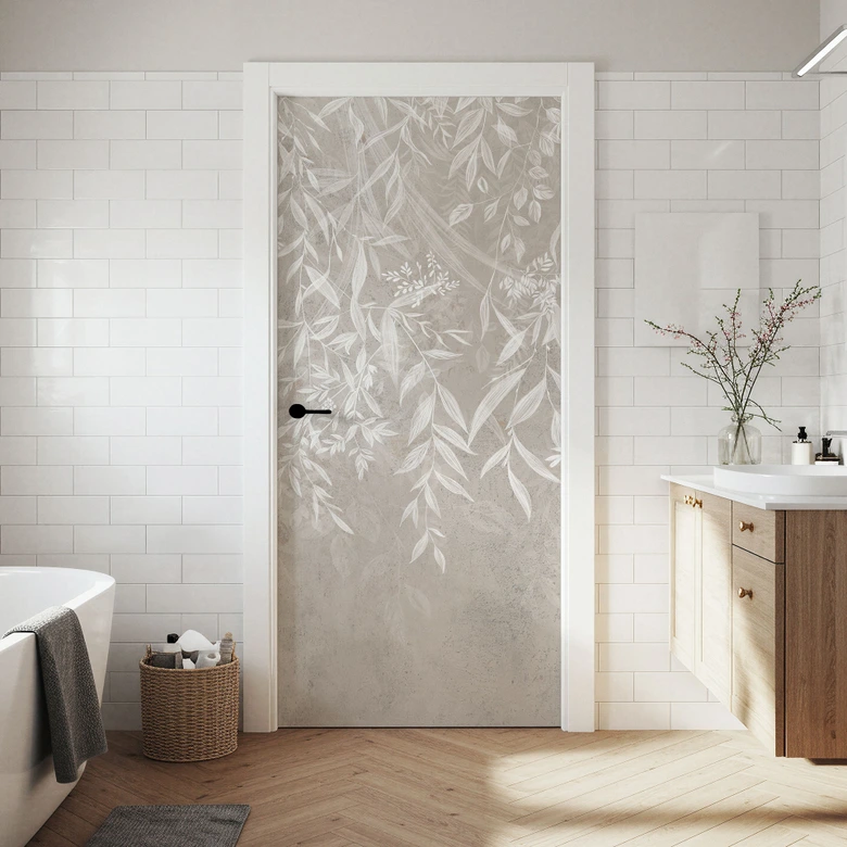 Türfolie Elegante Weidenzweige in Beige - Ms Tiff - Selbstklebende Türdeko 