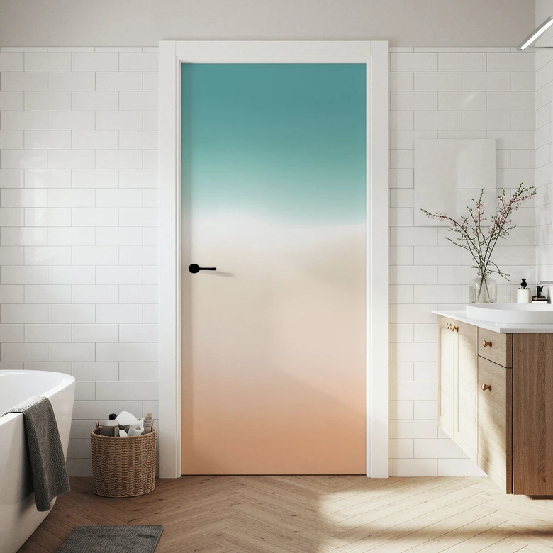 Ombre waves on the beach door film - Self-adhesive door decoration 