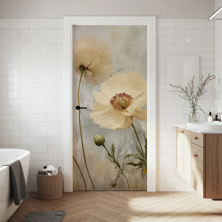 Deurfolie Bloemenpracht in warme pasteltinten - Paksoylu - Zelfklevende deurdecoratie 