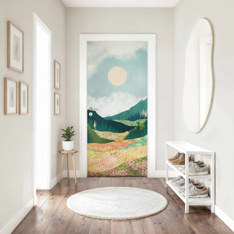 Colorful spring meadow door film - SpaceFrog Designs - Self-adhesive door decoration 
