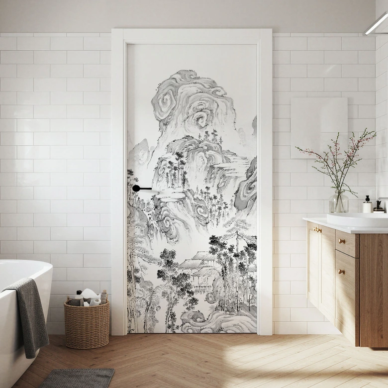 Japanese landscape door film - Tenju - Self-adhesive door decoration 