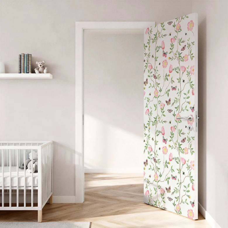 Rosa julrosor på våren - UN Designs - Självhäftande dörrdekoration 
