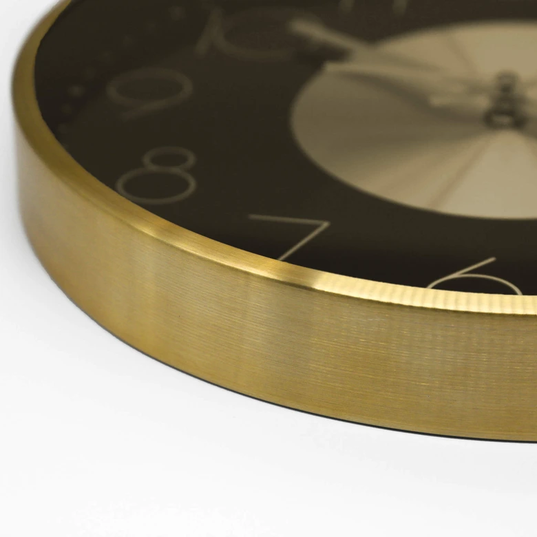 Moderne Wanduhr aus Aluminium, schwarz-gold | rund 