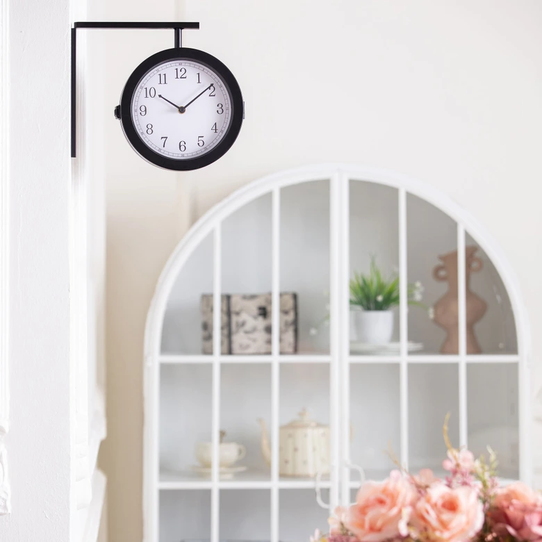 Bahnhofsuhr im Vintage Style aus Metall, schwarz | 28x25,3 cm 