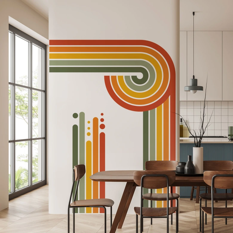 Muursticker retro halve boog | regenboog kleuren 