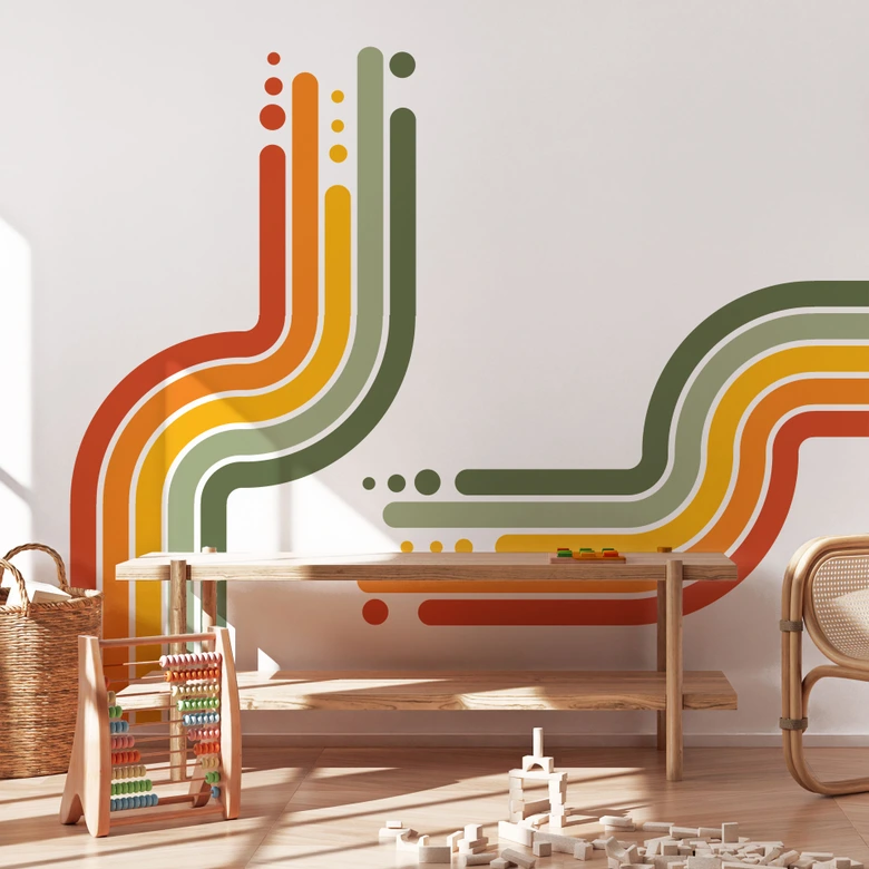 Wandtattoo Retro Streifen Form Set (4-teilig) | Regenbogenfarben 