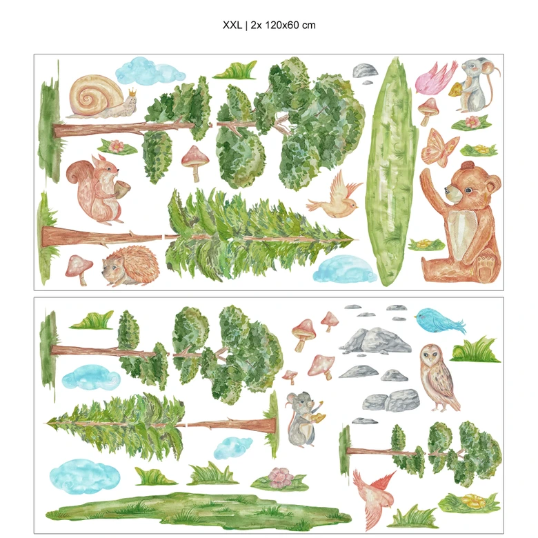 Sticker mural pépinière animaux de la forêt - ensemble d'animaux de la forêt 
