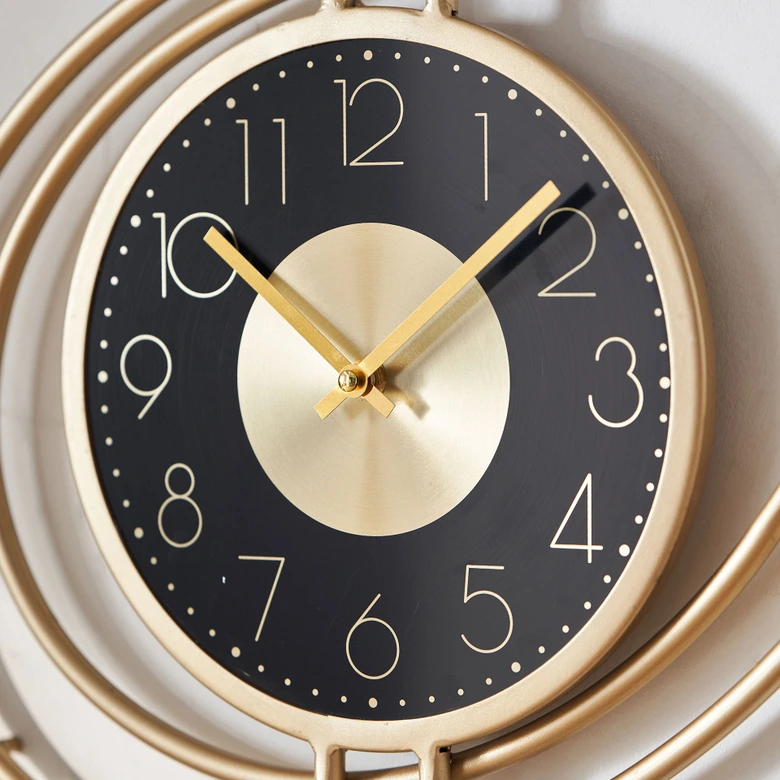 Moderne Wanduhr in Metalloptik | Mid-Century/Art-Deco | gold, 41x54 cm 
