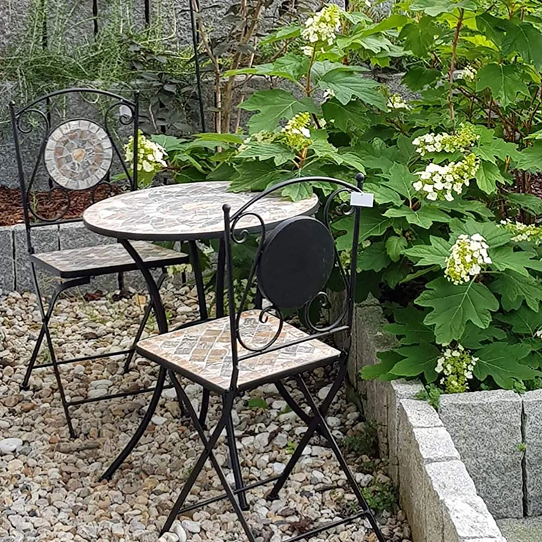 Gartentisch mit schönem Stein-Mosaik Muster, 60 cm Durchmesser robust, Innen- und Außen, Winterfest 