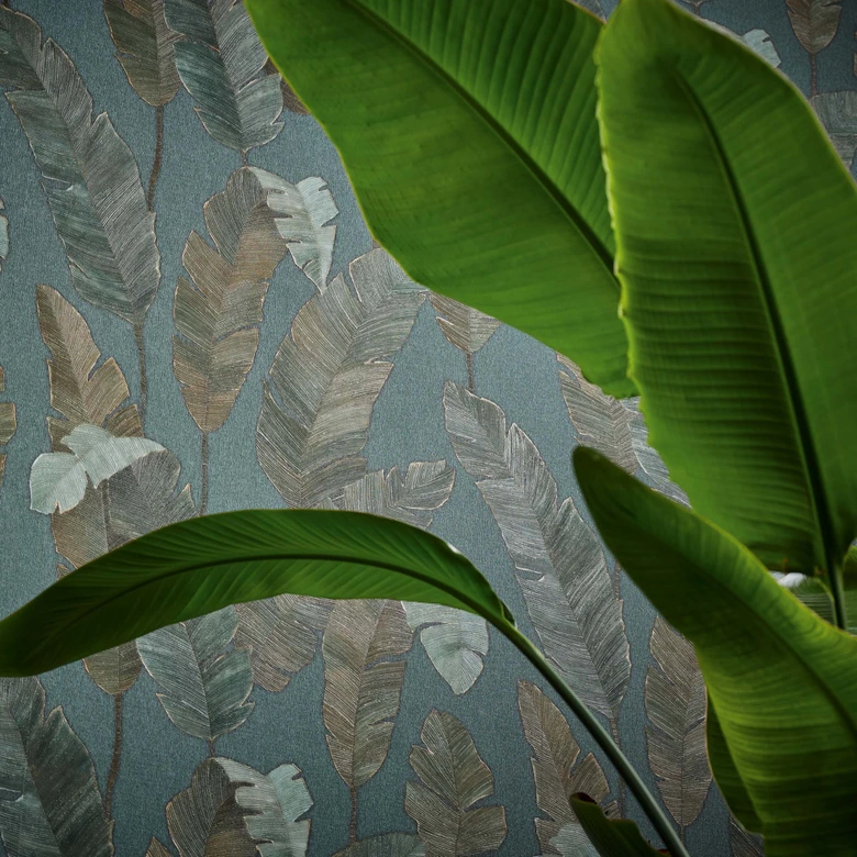 Papier peint jungle pétrole bleu Papier peint intissé palmiers feuilles Papier peint à motifs salon 