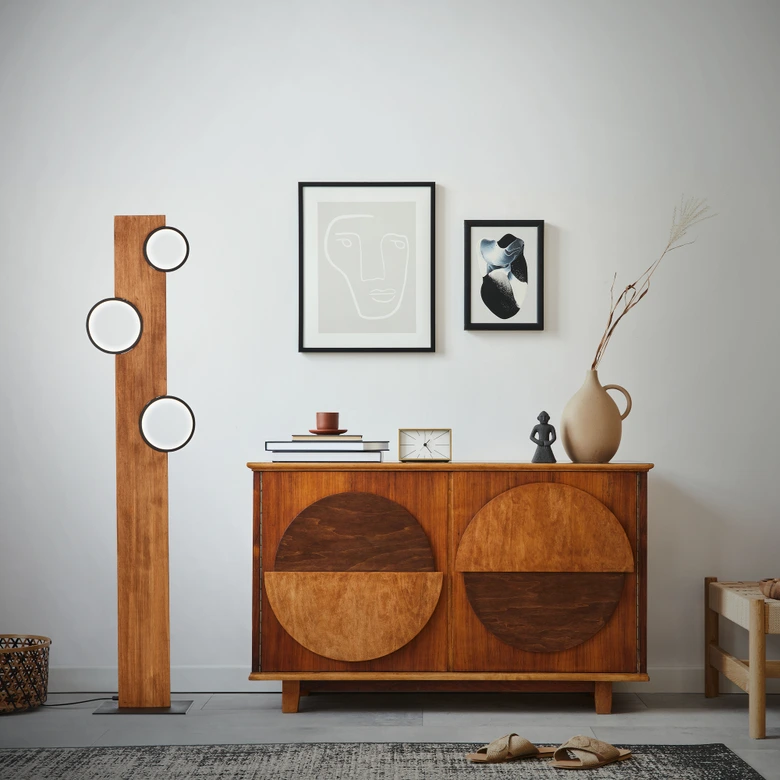 Stehleuchte Elena, braun, 140,4 x 31,2 cm, Holz LED-Stehleuchte, dimmbar 