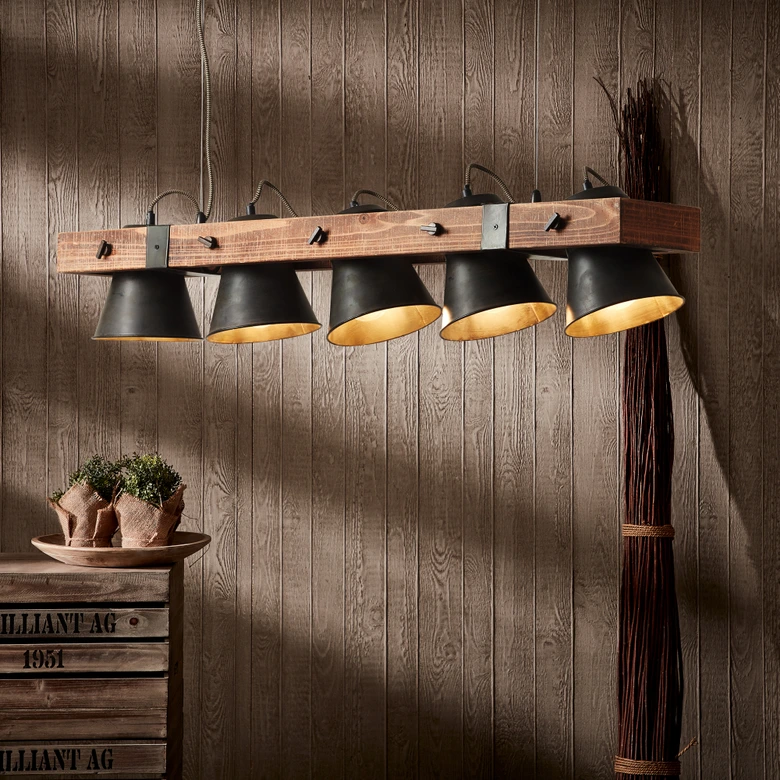 Pendelleuchte Maria, braun, 115 x 95 cm, Holz Pendellampe, dimmbar 
