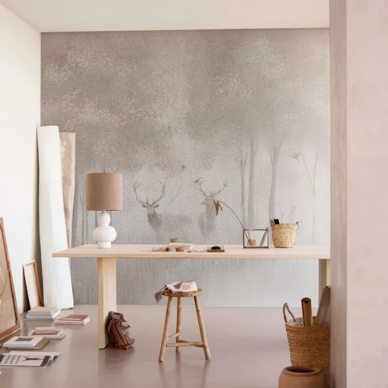 Fototapete Waldtapete Hirsche im Nebelwald - Ms Tiff 