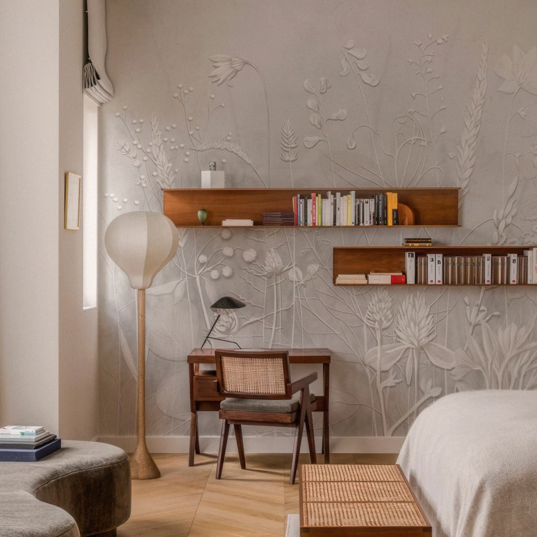 Fototapete Blumentapete - Pflanzen in Weiß im modernen Design - Ms Tiff 
