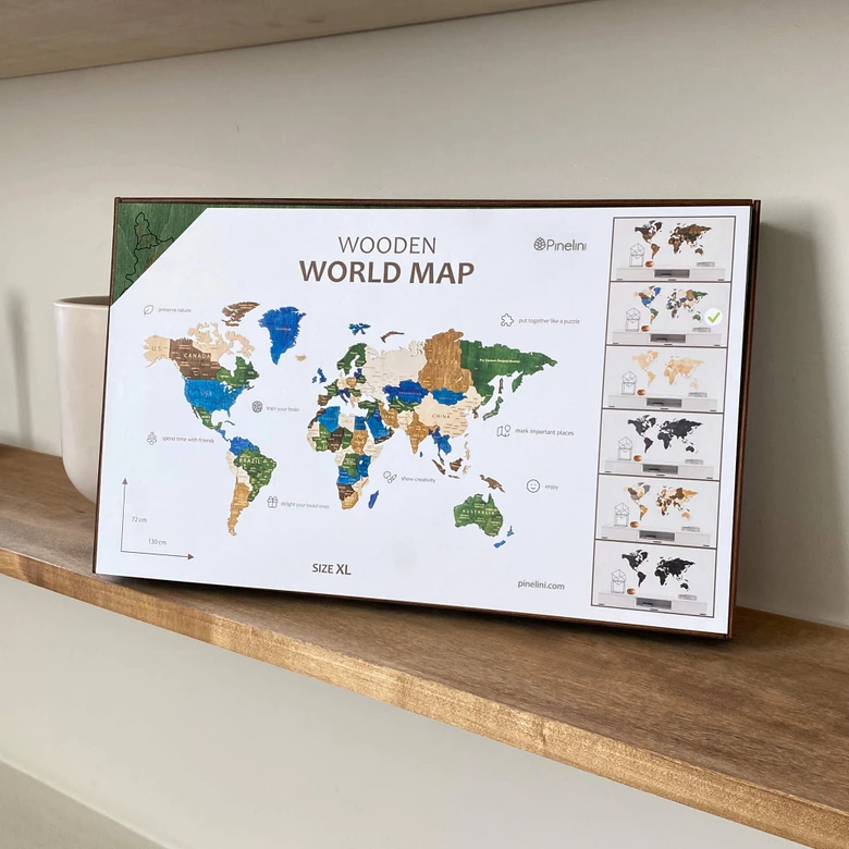 3D Holz-Puzzle Weltkarte mit Ländernamen, bunt 