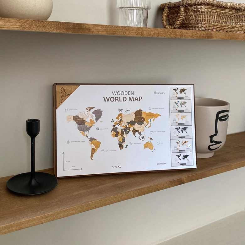 3D Holz-Puzzle Weltkarte mit Ländernamen, Scandi-Style 