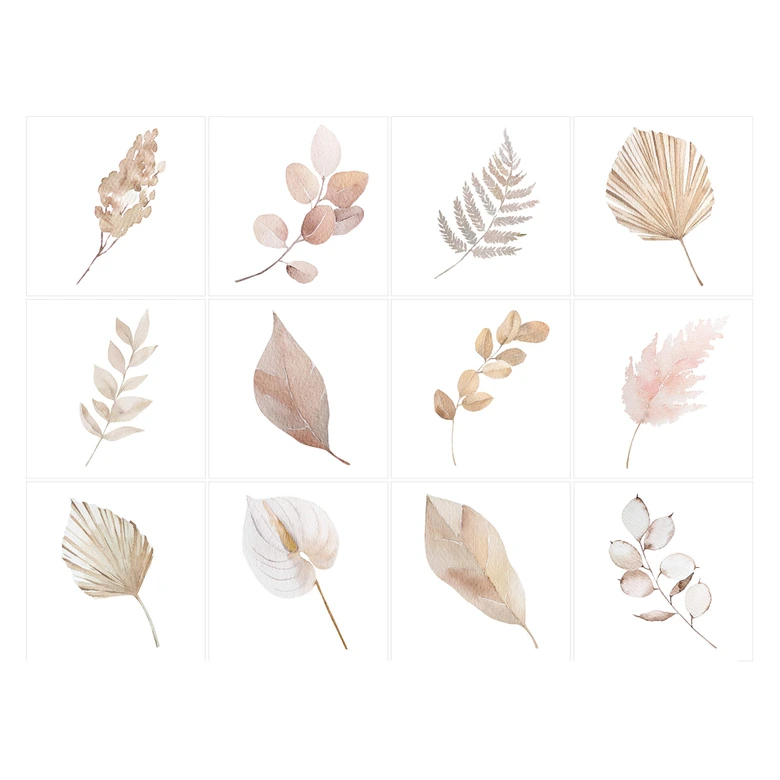 Fliesenaufkleber Aquarell Blätter - 12er Set 