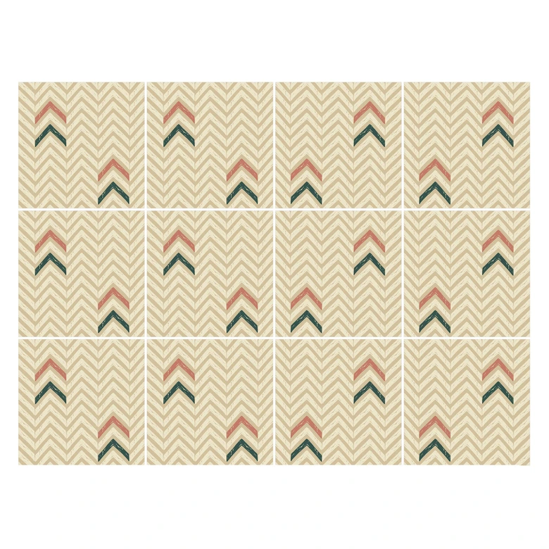 Fliesenaufkleber Boho - Fischgrätenmuster sand rotbraun grün - 12er Set 