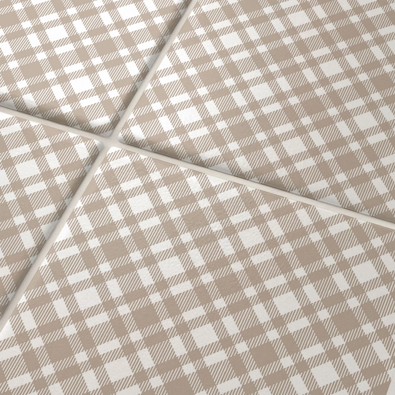 Tile stickers Checked pattern in taupe-white - set of 12 
