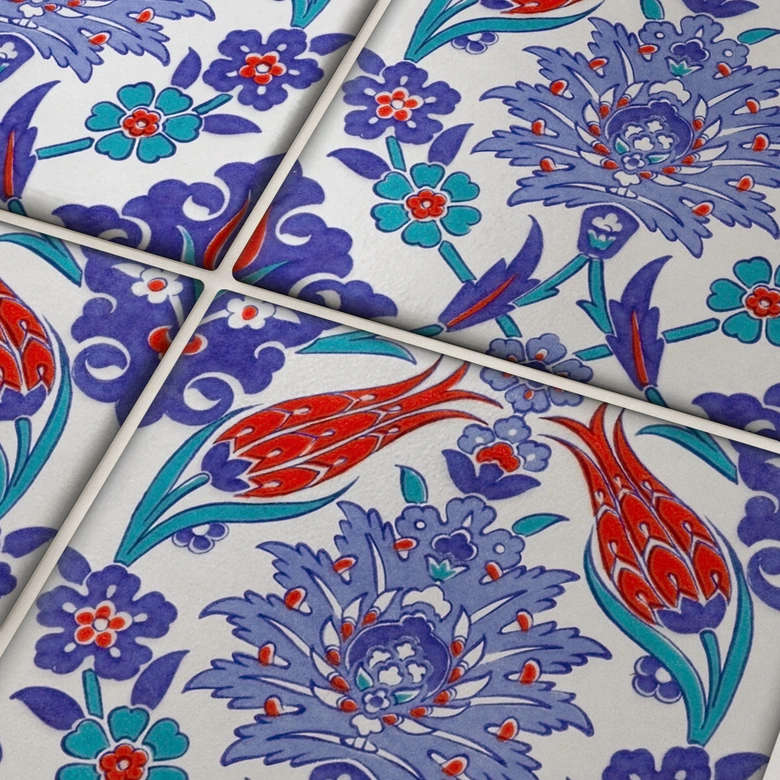 Fliesenaufkleber Orientalischer Blumenkranz - Blau - 12er Set 