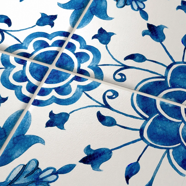 Fliesenaufkleber Watercolor Blume - Blau - 12er Set 