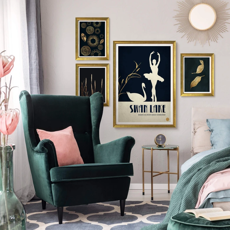 Plakat - Kubistika - Golden Feathers 