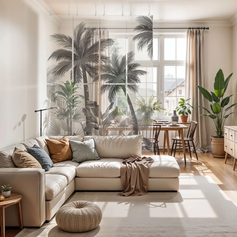 Séparation de pièce, paravent, paravent suspendu Paysage de palmiers exotiques 