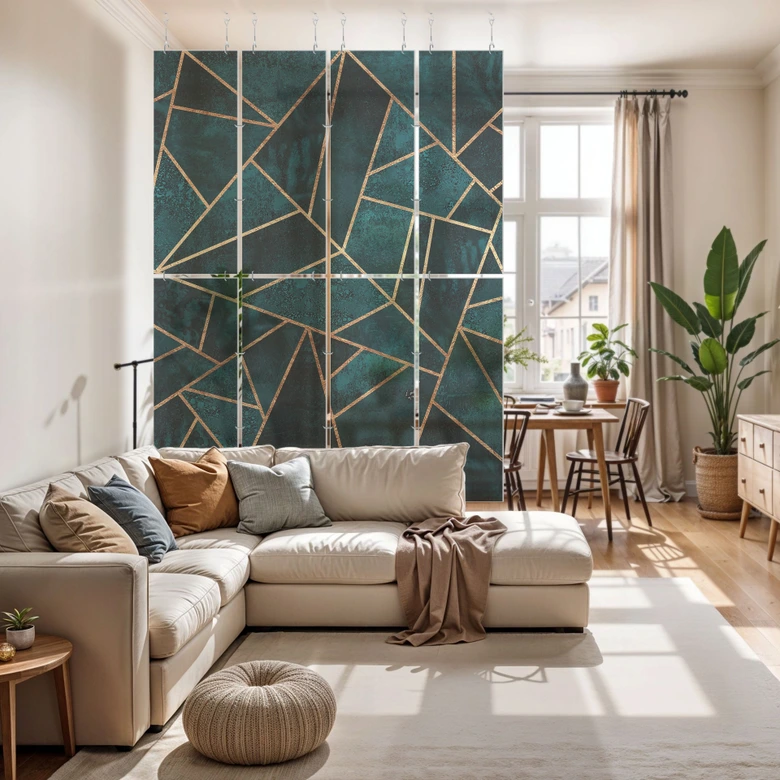 Séparation de pièce, paravent, paravent suspendu bleu pierre précieuse verte - Fredriksson 