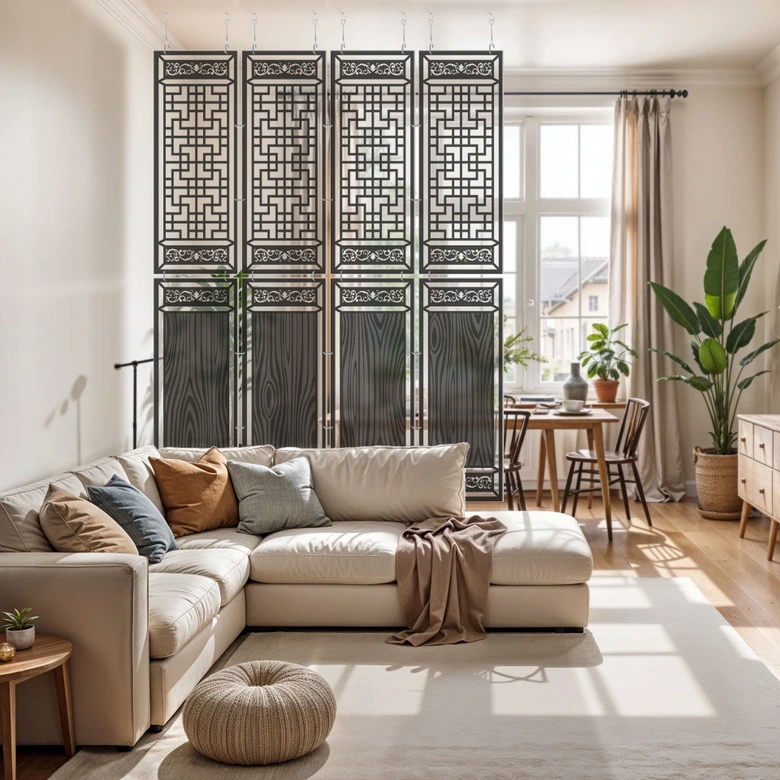 Séparation de pièce, paravent, paravent suspendu Séparation de pièce japonaise Shoji Design 