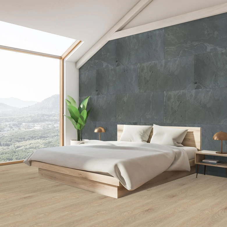 Echtstein - 3D Wandpaneel, Set aus 6 Natursteinplatten als luxuriöse Wandverkleidung - Schiefer Schwarz 