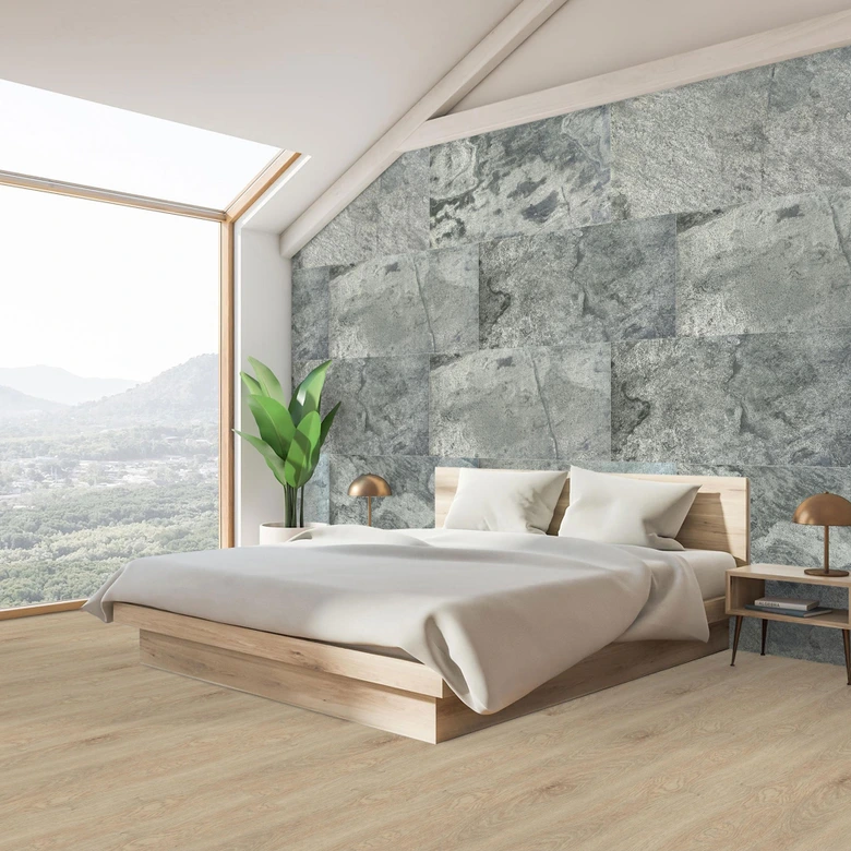 Echtstein - 3D Wandpaneel, Set aus 6 Natursteinplatten als luxuriöse Wandverkleidung - Glimmerschiefer Silber 