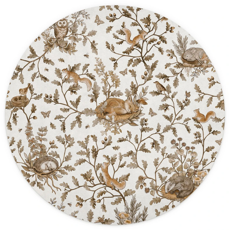 Kinderzimmer Fototapete Schlafende Waldtiere auf Zweigen - Kikki Belle - Rund - Selbstklebend/Vlies 
